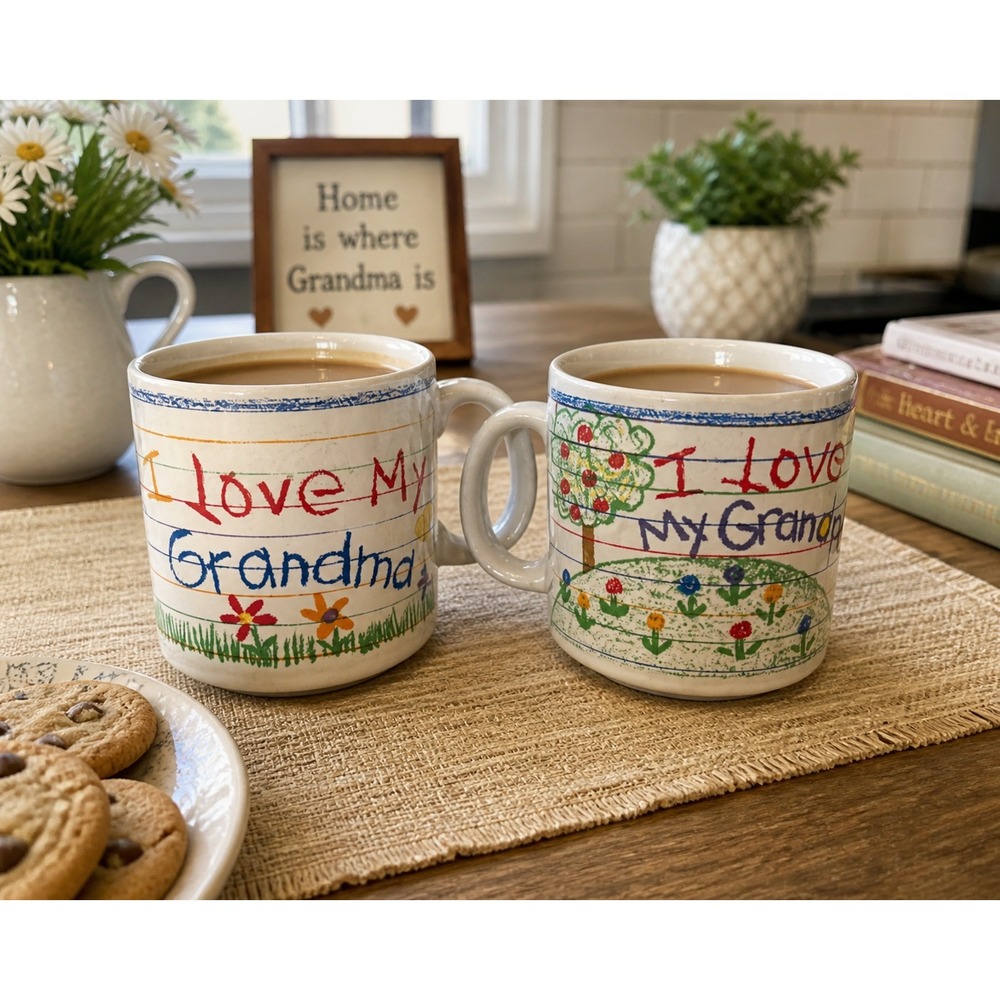Grandma Grandpa‎ Mug Set Gift for Grandparents Cute Vintage Coffee Cups
